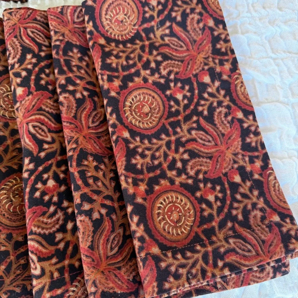 Crate & Barrel Boho Cotton Dinner Napkins Set of 18 Rajasthani 21x21